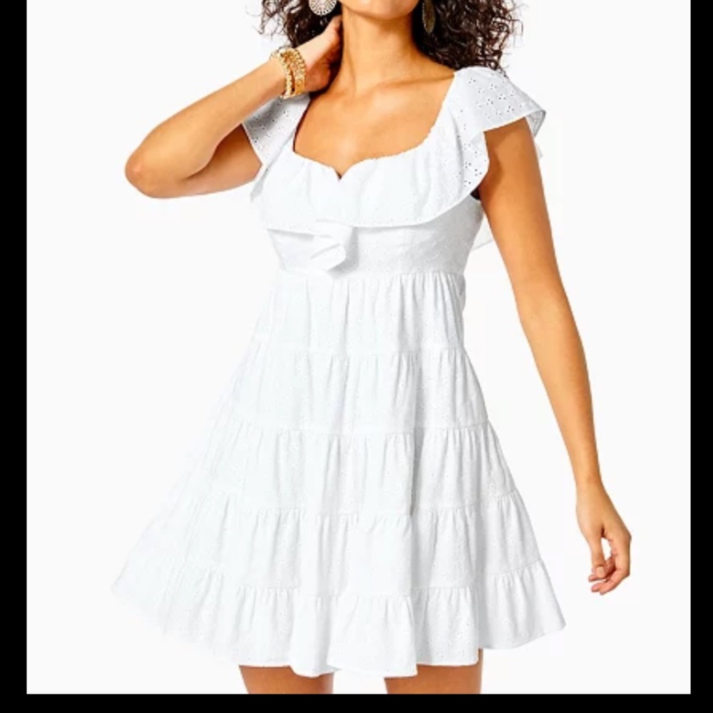 Lilly Pulitzer Emie Babydoll Dress. White. Size 6